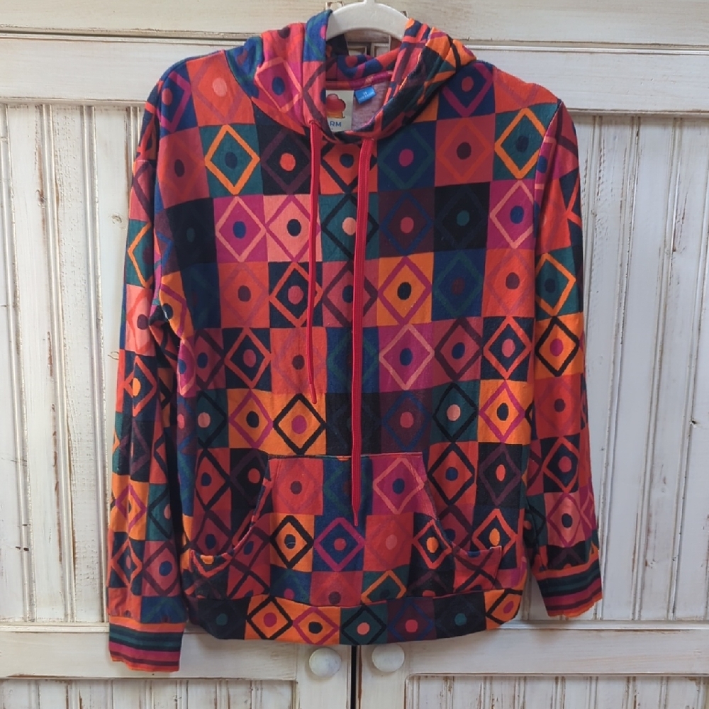 Farm Rio, Vibrant Multicolor Geometric Hoodie. Size XS